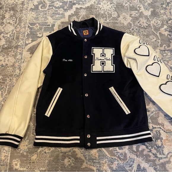 Harajuku Furry Black and White Varsity Heart Letterman Jacket - Picture 1 of 6